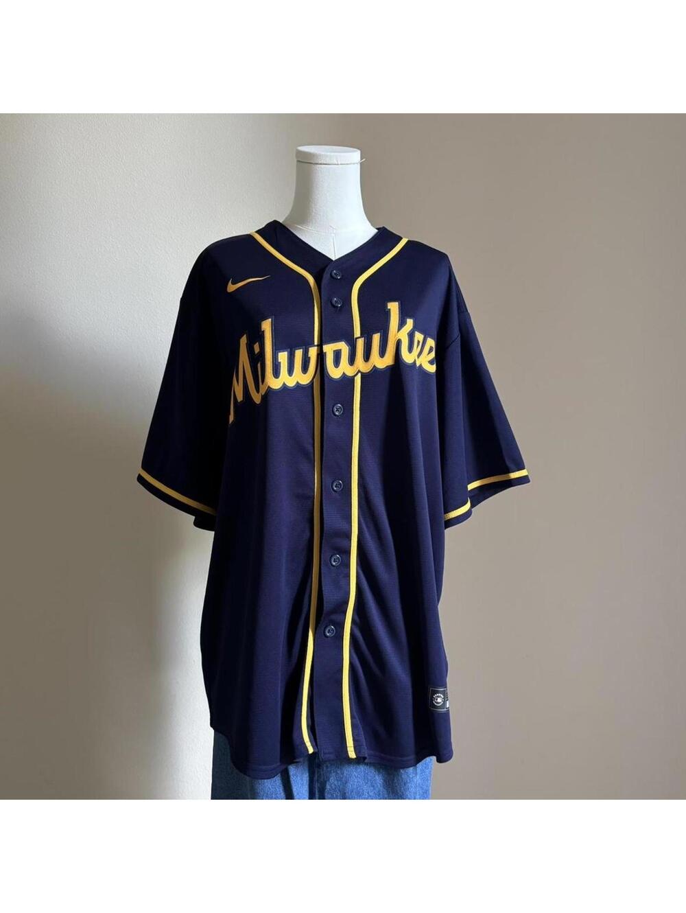 Nike Milwaukee Brewers Kolten Wong #16 Jersey Navy MLB